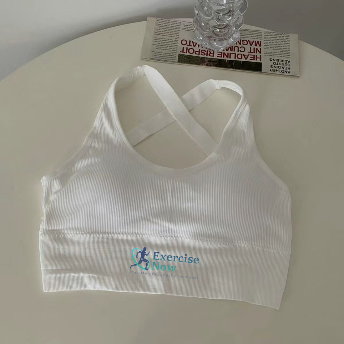 Solid Cross Shoulder Straps Push Up Yoga Bra